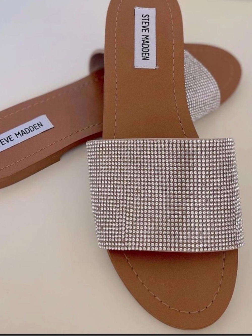 Steve Madden Silver Crystal Embellished Slide Sandals